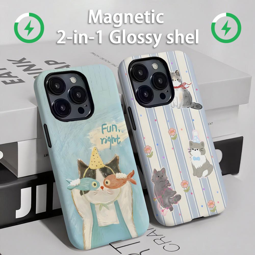 귀여운 고양이와 강아지 마그네틱 2-in-1 광택 케이 - Apple Iphone 15 Pro Max 리뷰 및 가격